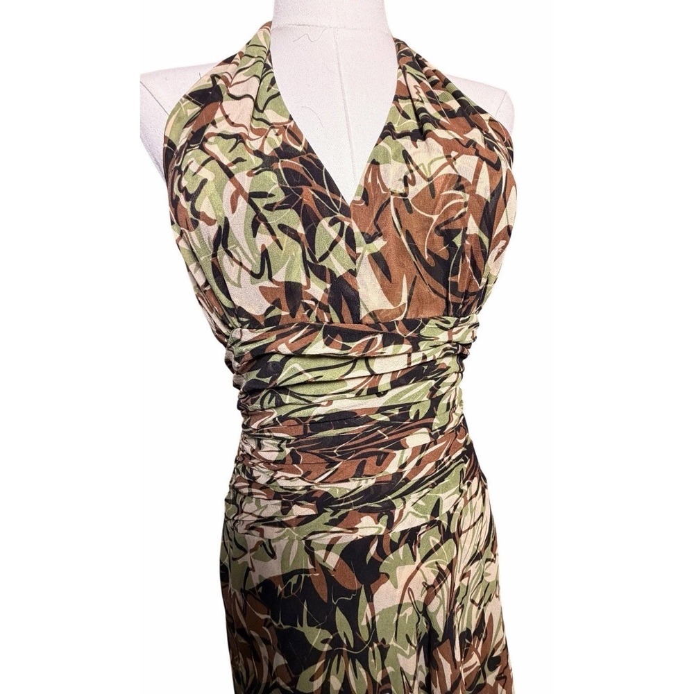 Donna Ricco Silk Halter Midi Dress 4 Ruched Floral Chiffon Boho - Picture 5 of 14